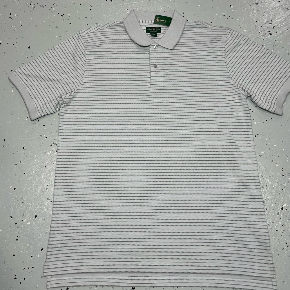 NWT David Taylor Mens Polo Golf Shirt Size Large White Grey - Picture 2 of 6